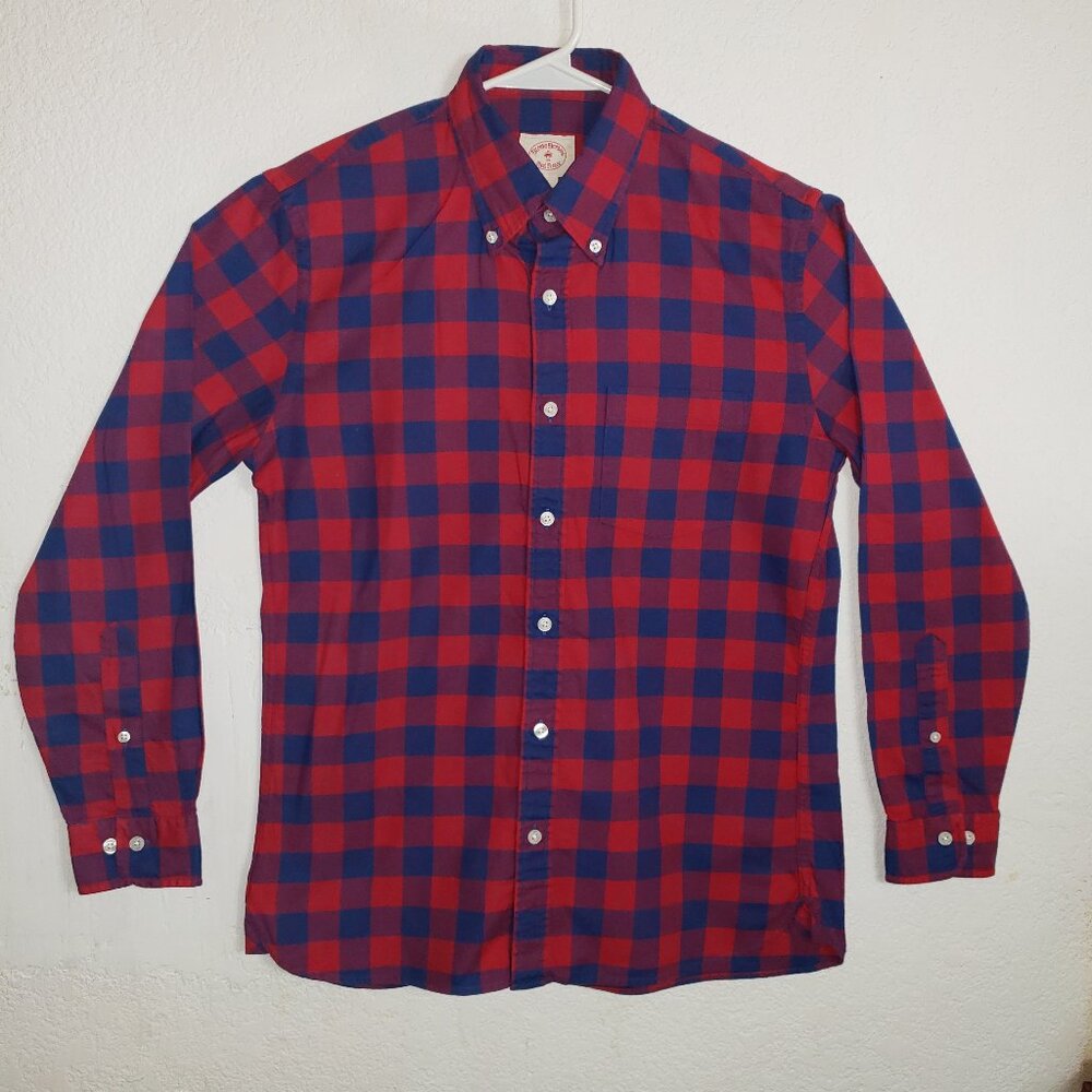 Brooks Brothers Red Fleece Mens S Cotton Lightweight Button Down Red Blue Plaid